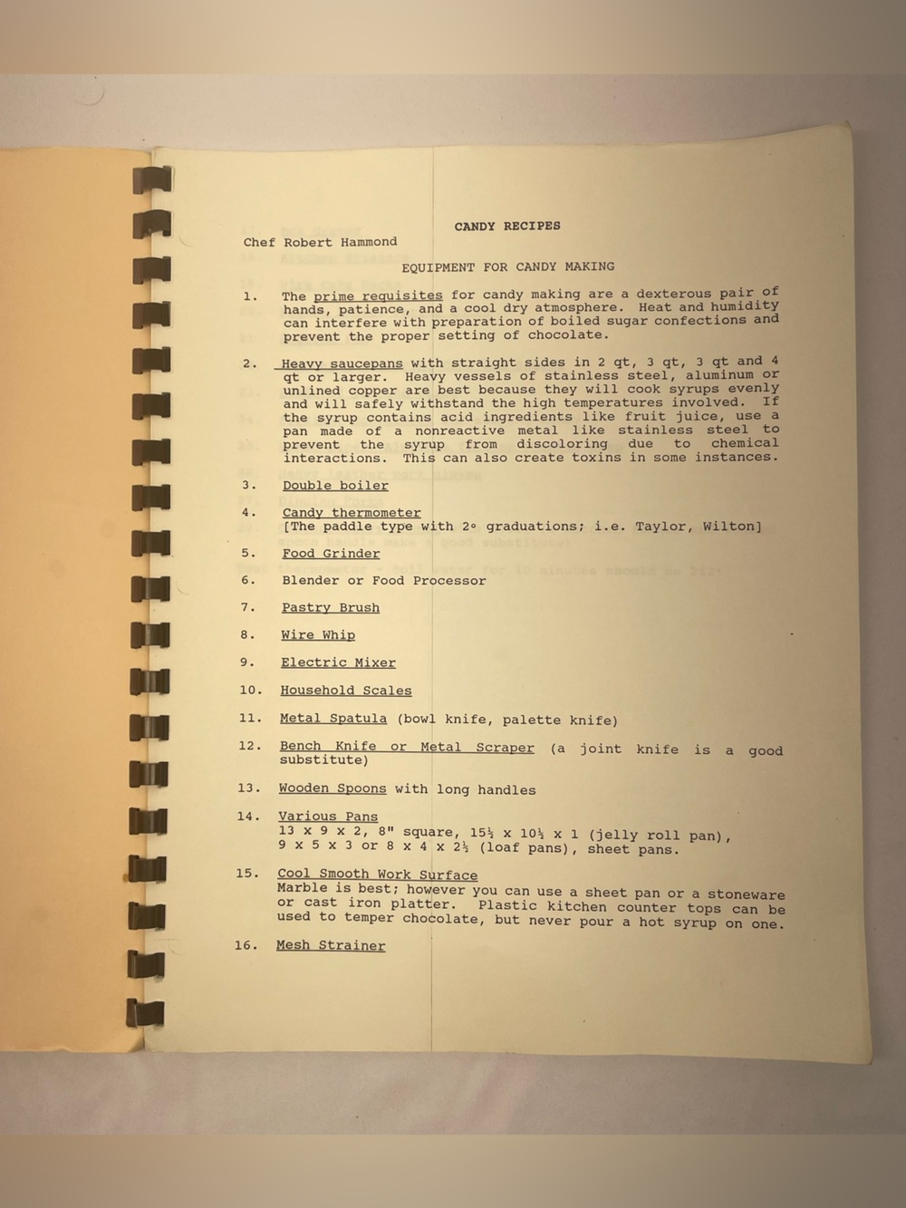 VINTAGE Spiral-bound Recipe Book Page - Typed Recipes